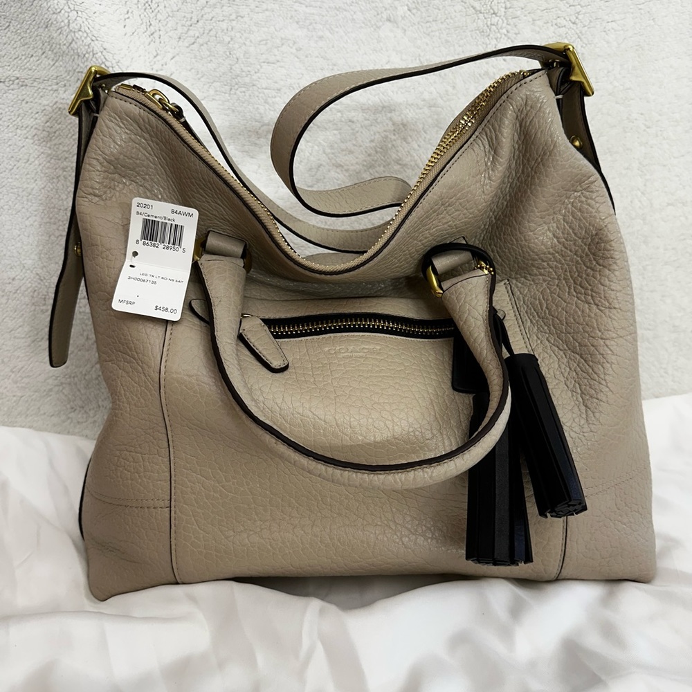 NWT Coach Legacy Textured Cement/Black Leather Shoulder Bag
